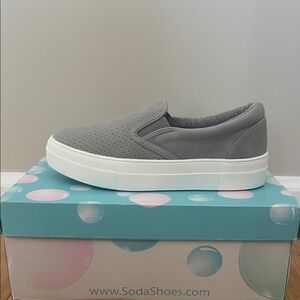 Soda Grey Perforated Slip-On Platform Sneaker